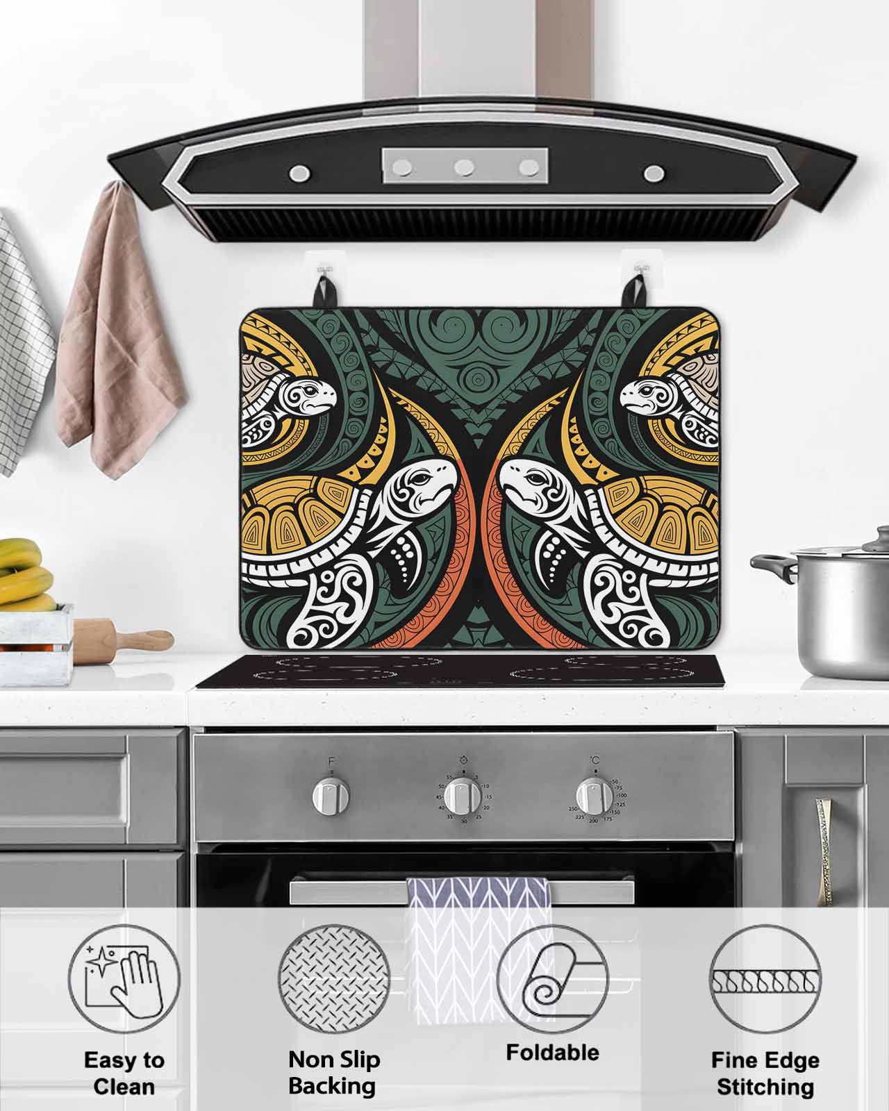 Large Induction Cooktop Protector Mat Polynesia Texture Stove Top Covers for Electric Stove, Traditional Tribe Coastal Turtle Abstract Decorative Stove Burner Cover Mats, Glass Top Stove Cover