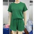 thumbnail image 3 of Hxshgdsn 2 Piece Womens Pajamas Set Crew Neck Short Sleeve Top And Elastic Waist Shorts Sleepwear Summer Lounge Sets Green L, 3 of 6