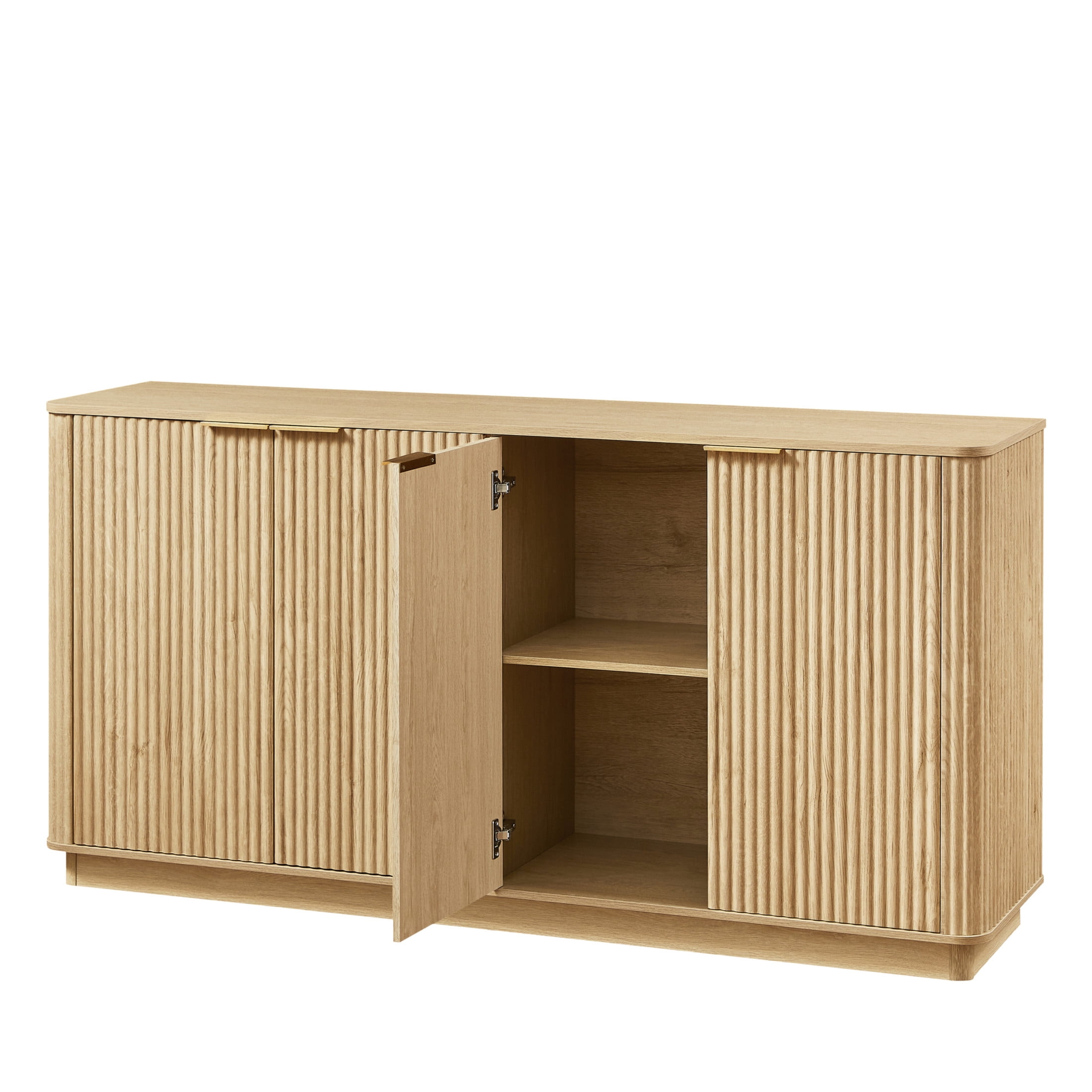 Noble House Illis 63" Modern Buffet Cabinet, Vertical Stripe Sideboard with Curved Wave Design and TV Stand, Oak