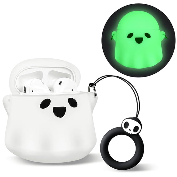 Luminous Ghost Earbud Case for AirPods 1/2, Glow in The Dark AirPods 1st & 2nd Generation Cover, 3D Soft Silicone Anime Funny Cute Ghost Case