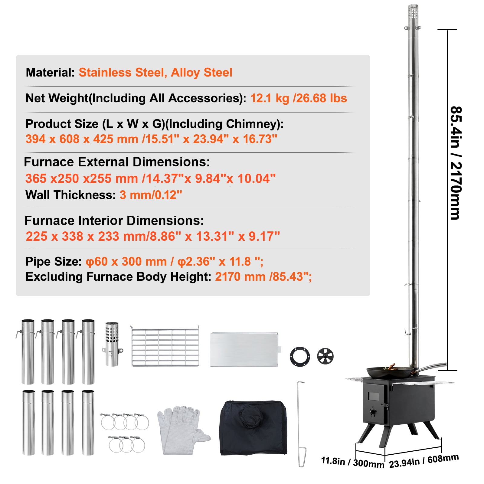 BENTISM Portable Wood Camping Stove with Exhaust Pipes