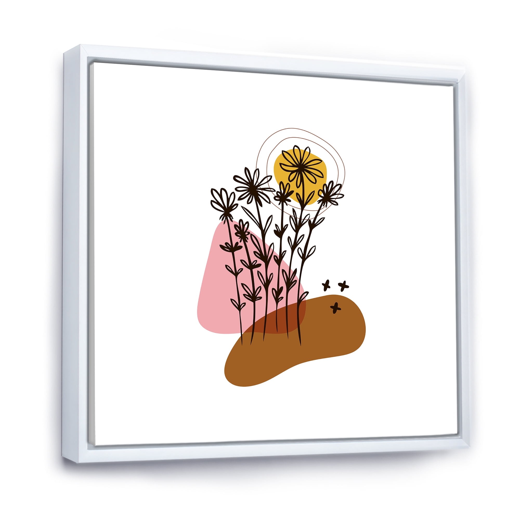 Designart 'Abstract Flowers Plants With Elementary Shapes I' Modern Framed Canvas Wall Art Print