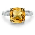 thumbnail image 3 of Gem Stone King 925 Silver and 10K Yellow Gold Yellow Citrine and White Lab Grown Diamond Engagement Ring for Women | 3.68 Cttw | Cushion 10MM | Gemstone November Birthstone | Size 5, 3 of 6