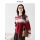 thumbnail image 5 of VIMLY Suéter de punto de Navidad geométrico con cuello redondo vintage para mujer, suéter informal simple de manga larga, jersey grueso, prendas de punto, 5 of 5