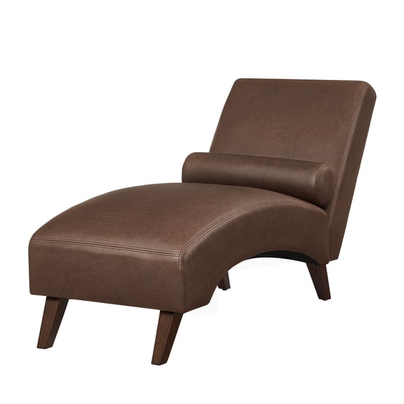 CQSXDA Chaise Lounge Chair with Bolster Pillow in Tech Fabric - Mid-Century Modern Curved Lounger for Living Room and Bedroom Use, Brown