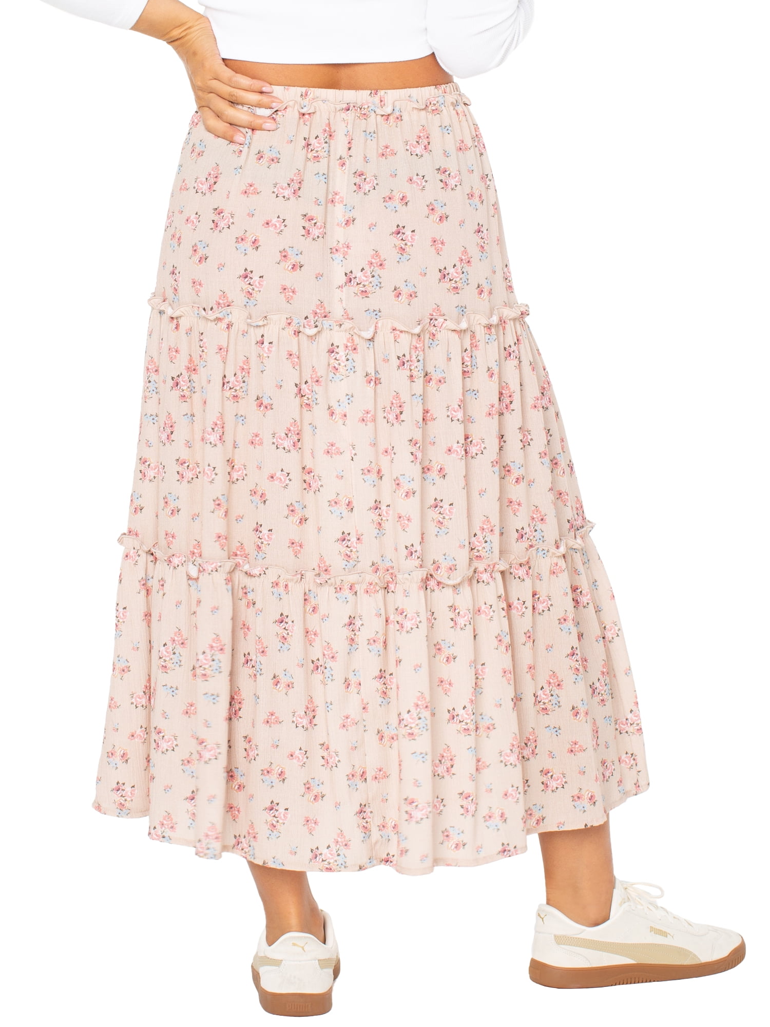 Celebrity Pink Women's and Women's Plus Tiered Maxi Skirt, Sizes XS-4X