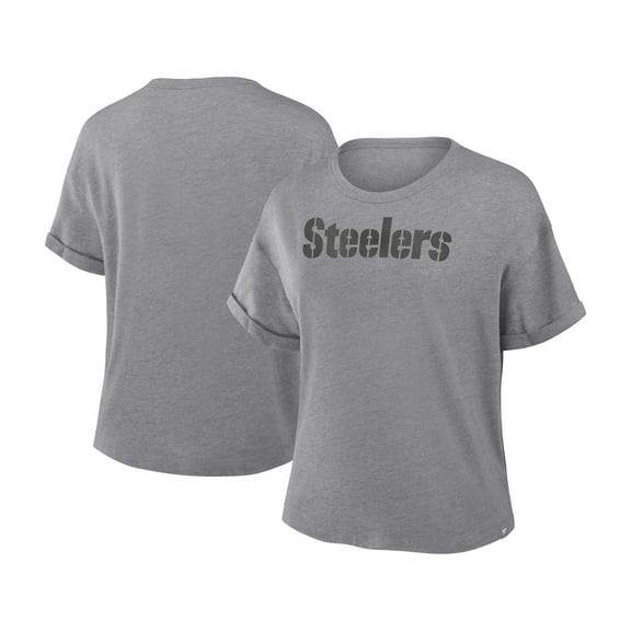 Women's Fanatics Heather Gray Pittsburgh Steelers Swing Pass Tri-Blend Boxy T-Shirt