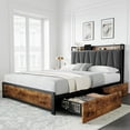 thumbnail image 1 of Queen Size Bed Frame with Storage Linen Upholstered Headboard, 4 Drawers Platform Bed Frame with Charging Station, No Box Spring Needed, Easy Assembly, Vintage Brown, 1 of 8