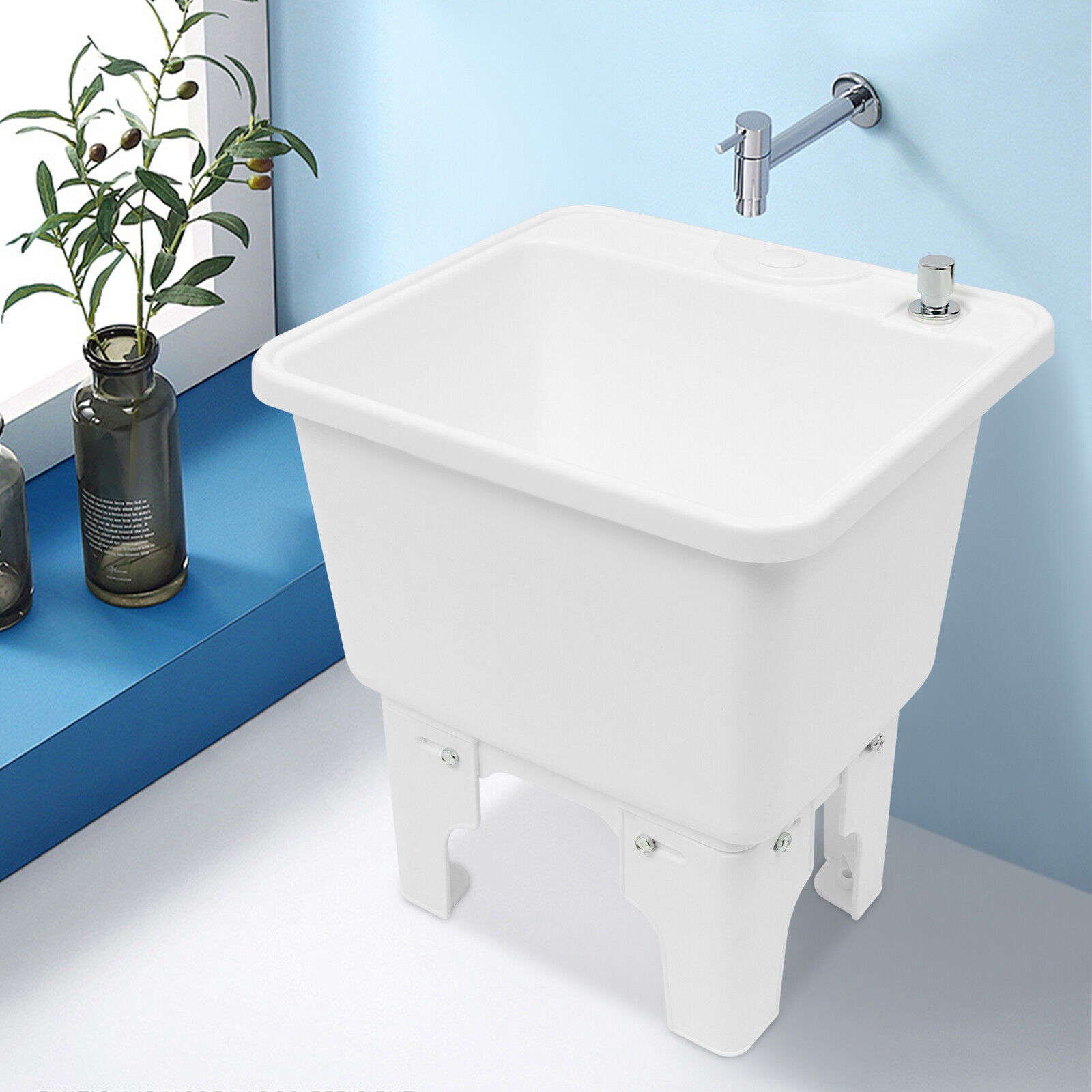 DENEST Mop Sink Service Basin Plastic Mop Sink Freestanding Sink 15.7" x 14" x 16.9"