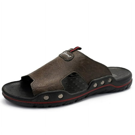 

Men s Leather Slides Open Toe Outdoor Slippers Summer Fisherman Slip On Sandals