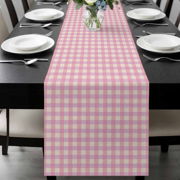 Pink Table Runner 72 Inches Long, Grid Checkered Plaid Gingham Lattice Trellis Kitchen Coffee Dining Table Decoration for Home Party Birthday Wedding Home Decor 14x72 Inches