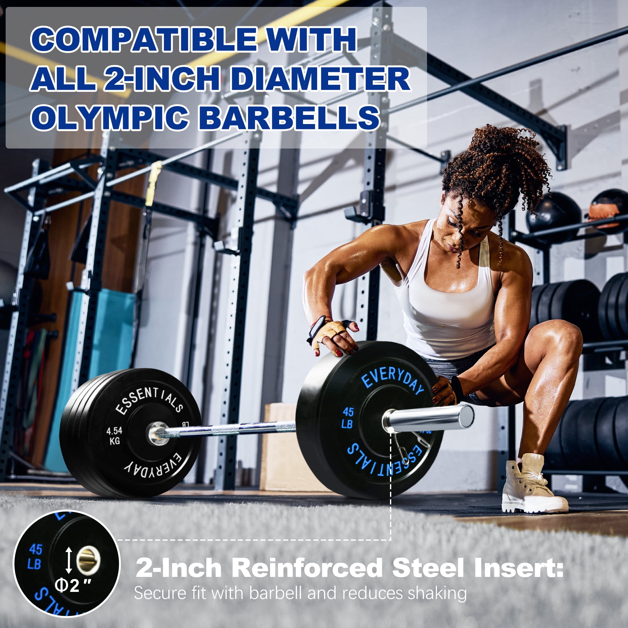BalanceFrom Olympic Bumper Plate Weight Plate with Steel Hub, Black, 260 lbs Set with 6FT Olympic Barbell and Clips, Multiple Packages