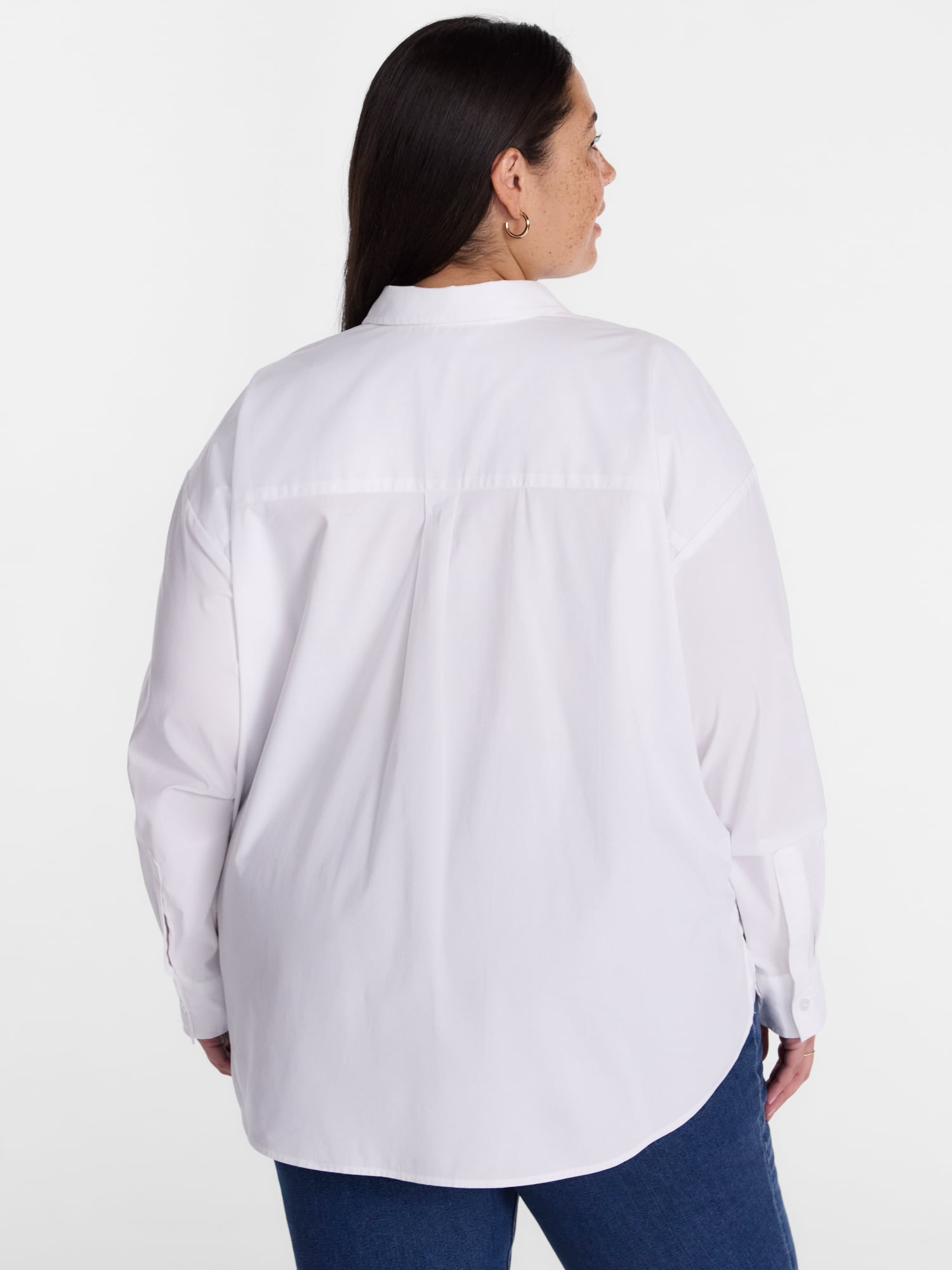 Terra & Sky Women's Plus Poplin Boyfriend Shirt, Sizes 0X-5X