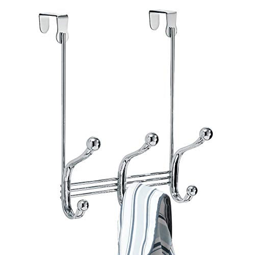 8.38 x 5.25 x 11 iDesign 53070 York Lyra Steel Over-The-Door 6-Hook Storage Rack Chrome