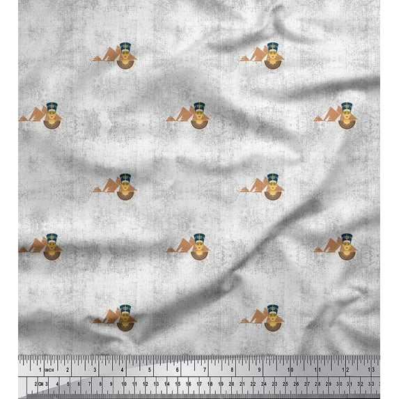 Soimoi Satin Silk Fabric Pyramid & Women Head Egyptian Fabric Prints By Yard 42 Inch Wide