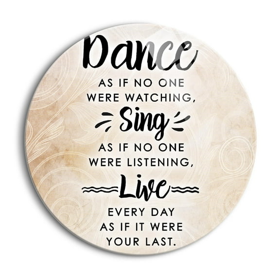 Dance Sing Live Soft Peach Swirl 24 inch Glass Round Wall Hanging Sign