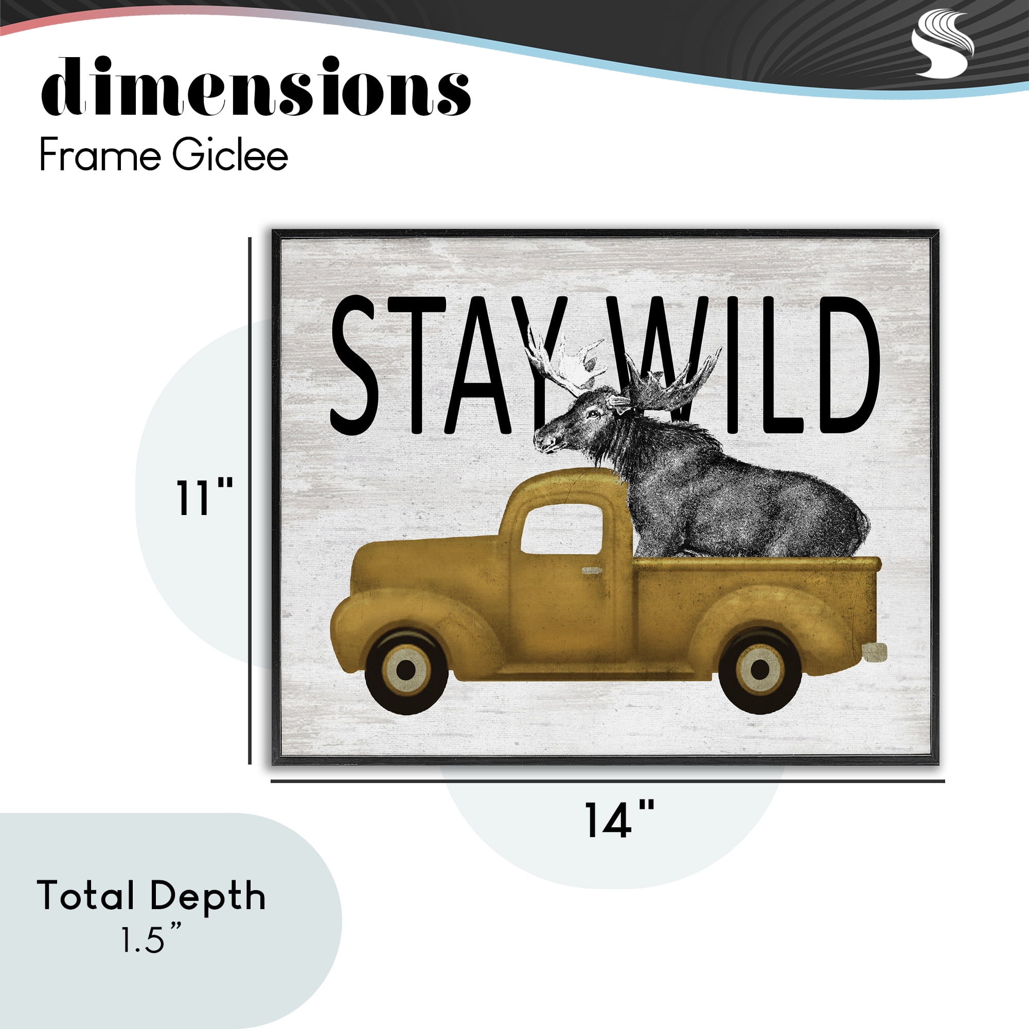 Stay Wild Moose Truck Black Framed Giclee Art, design by Lettered and Lined