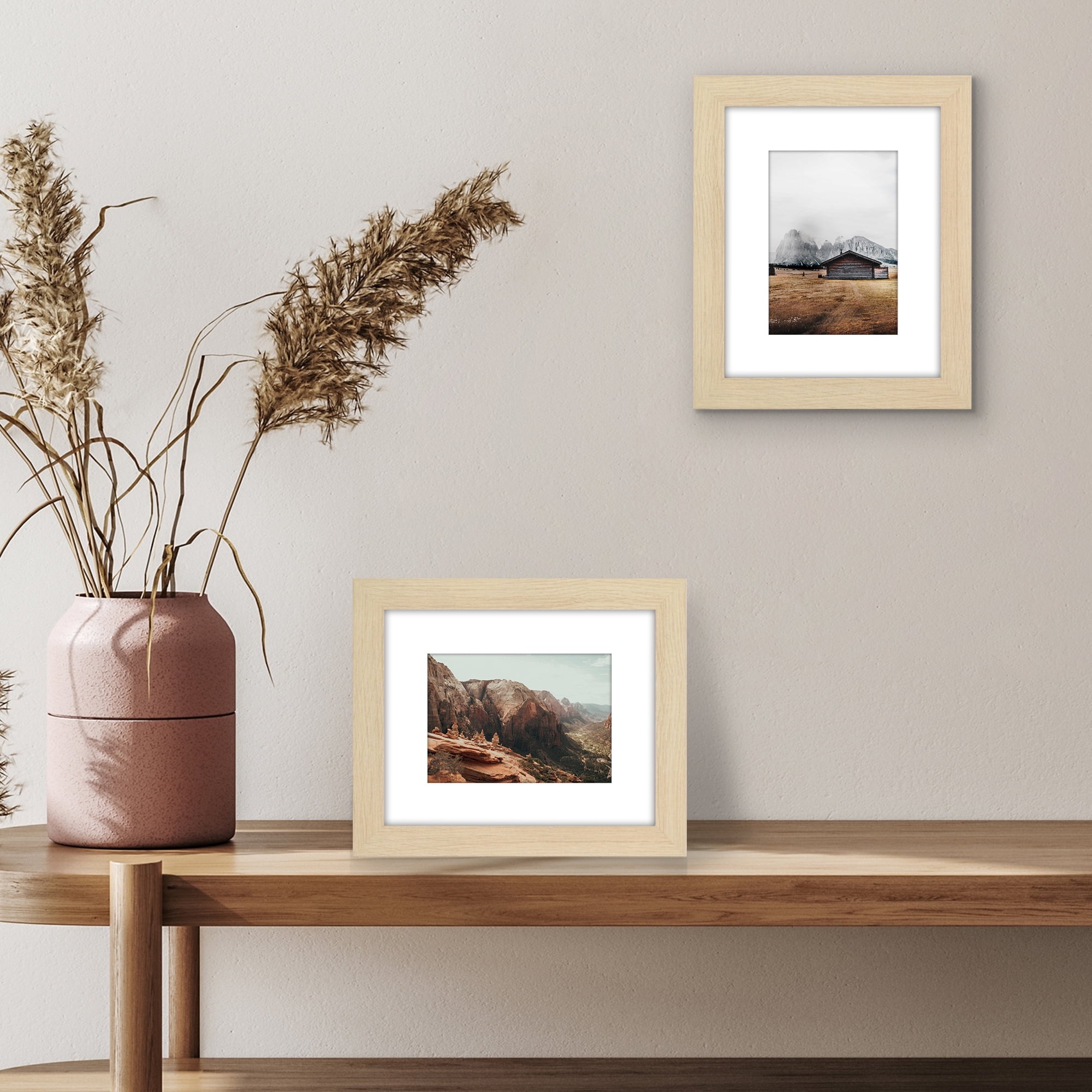 Americanflat 8x10 Picture Frame with Shatter-Resistant Glass with 5x7 Mat Display Photo Hudson - Natural Oak