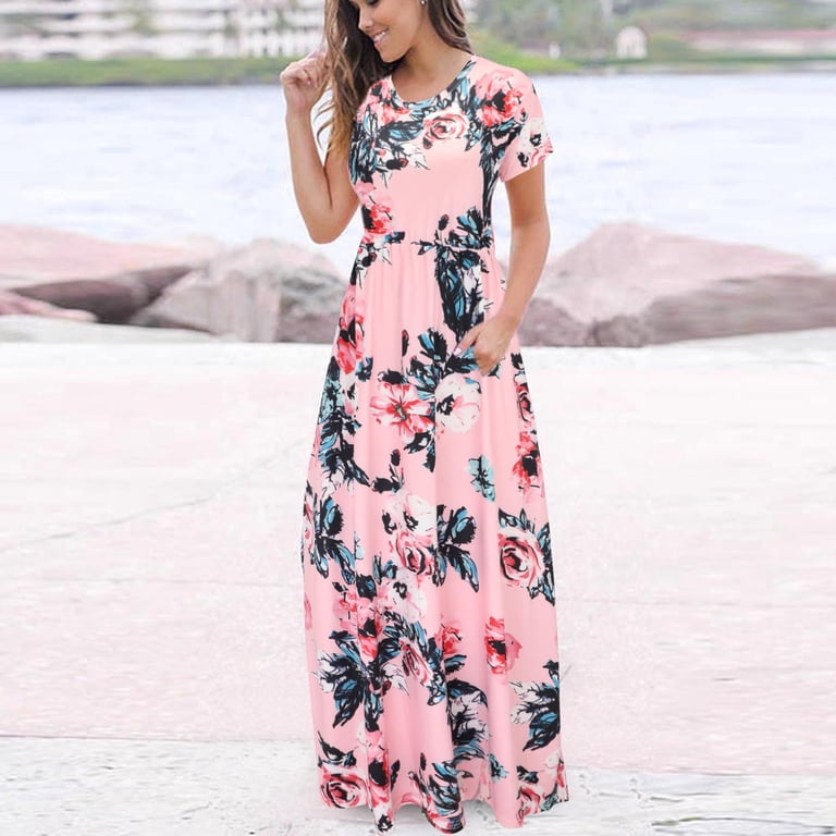 Ladies Dresses White Maxi Dress With Short Sleeves White Watercolor Floral  Maxi Modest Dress Best And