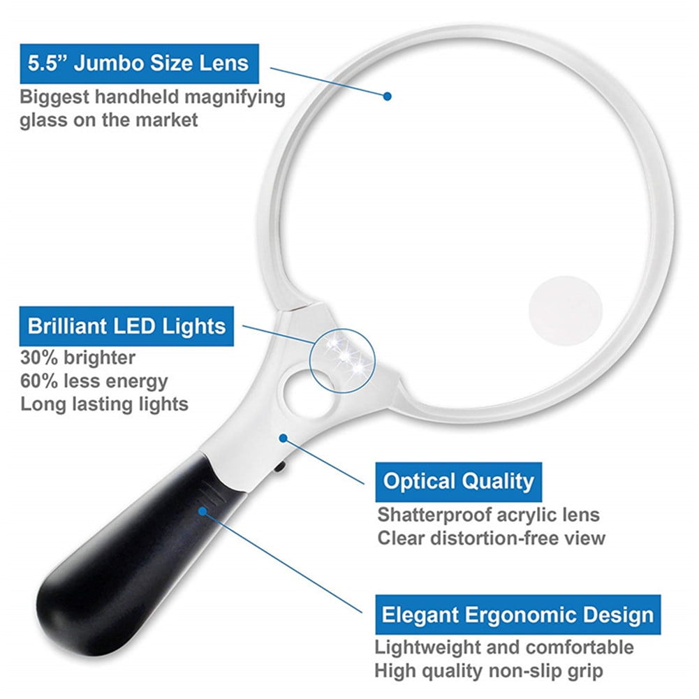 Magnifying Glass Extra Reading Magnifier 25X 3 LED Light Jewelry Large Handheld 