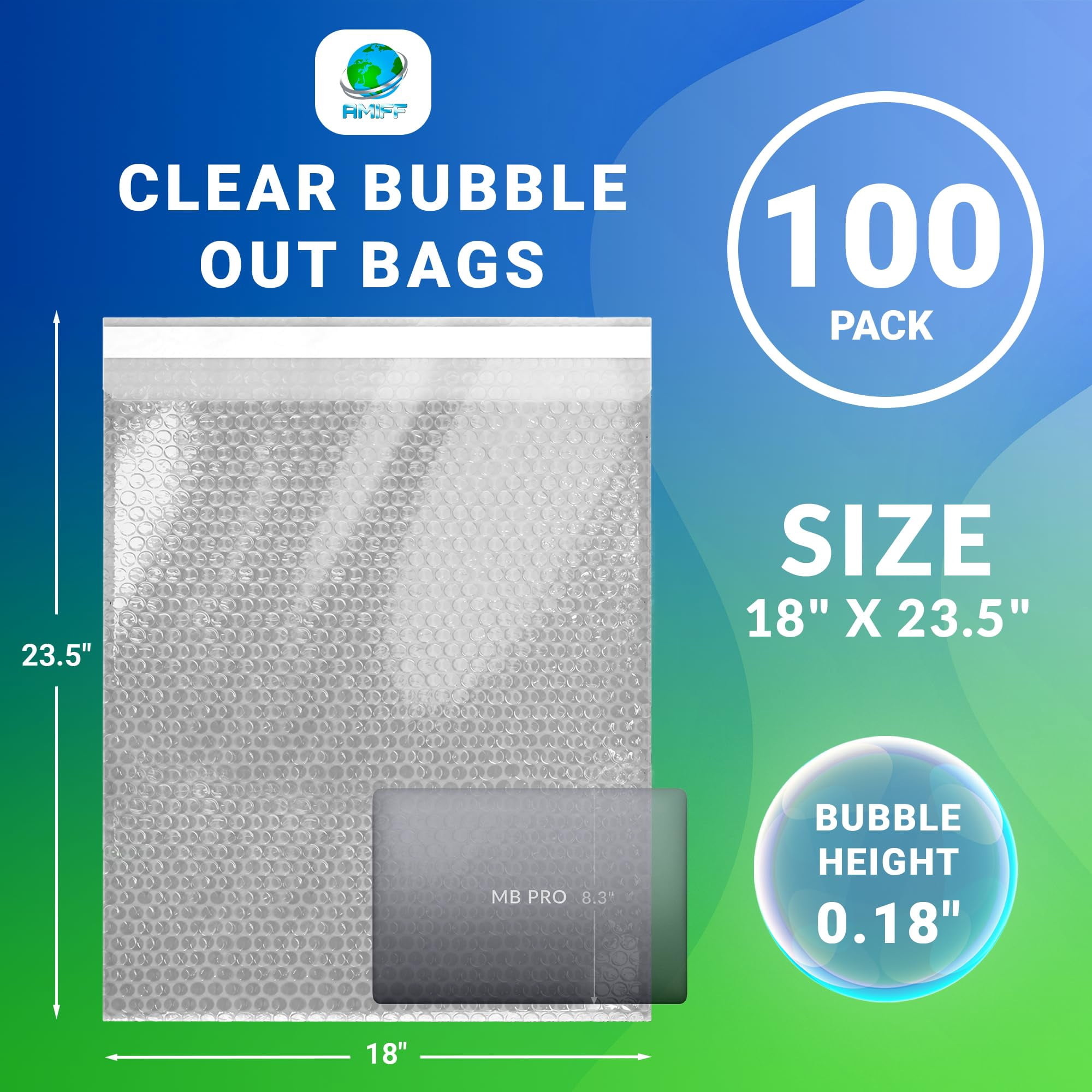 Clear Shipping Bubble Bags, Self Seal Polyethylene Pouches, 110 Count, 18 x 23.5 in