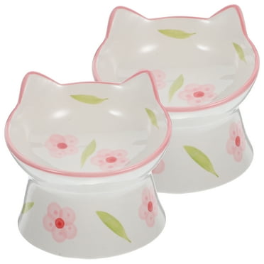 2pcs Elevated Raised Reusable Ceramic Cat Bowl for Pets Food