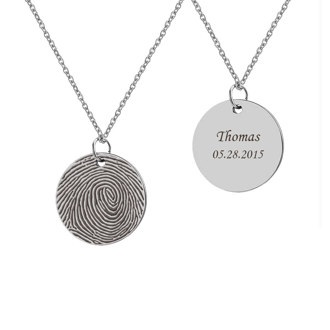 Engravable Round Disc Actual Fingerprint Pendant Memorial Keepsake Loved One Thumb Print Stainless Steel Jewelry with Gift Box [Silver]