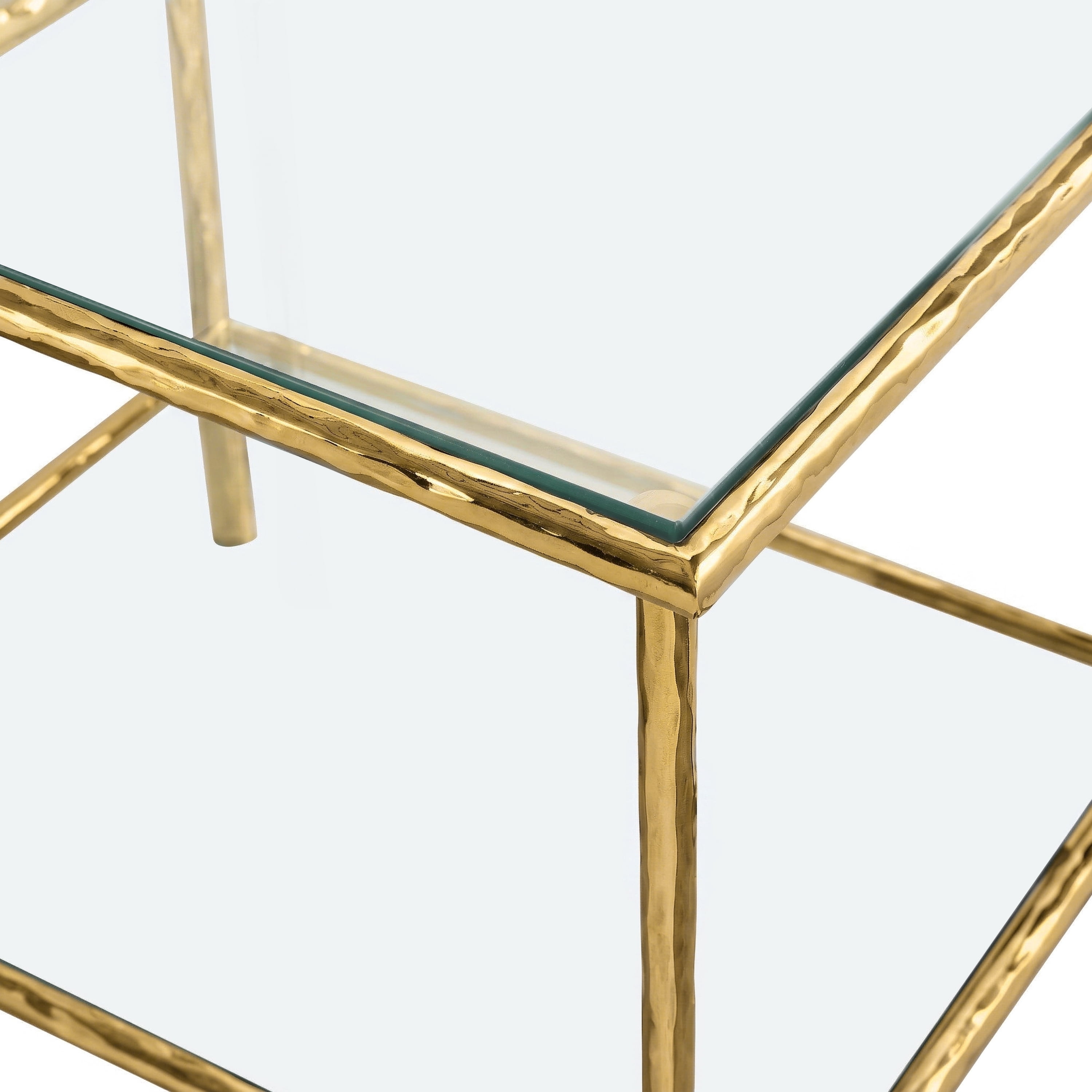 Furniture of America Zayen Modern Stainless Steel 1-Shelf End Table with Tempered Glass Top, Gold