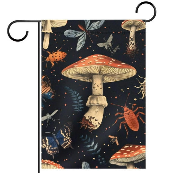 Aesthetic Mushroom Butterflies Garden Flag Double Sided House Flag for Outdoor Home, Personalized All Year Round Yard Decor 12 x 18 Inch