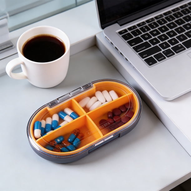 MoistureProof Mini Weekly Organizer Box 4 Grids Portable For Travel With Removable Individual Containers