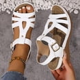 thumbnail image 3 of Rokment Women's Platform Wedges Gladiator Dressy Sandals Vintage Casual Leather Hollow out Chunky High Heels Ankle Strap Dress Sandals for Beach Summer 2026 White Size 6.5, 3 of 7