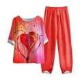 thumbnail image 2 of Ensembles d'Été 2 Pcs pour Femmes Ensemble Imprimé Manches Courtes Demi-Manches Col Rond Haut Court + Pantalon Décontracté Ensemble Deux Pièces Ensemble de Détente Grande Taille en Liquidation, 2 of 5
