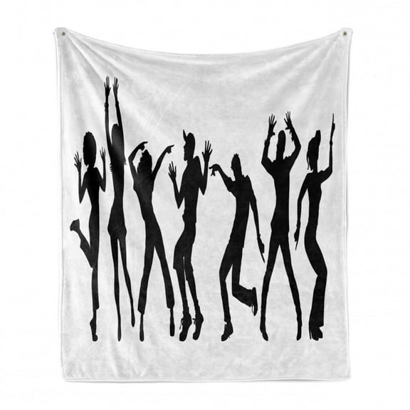 Silhouette Soft Flannel Fleece Blanket, Monochrome Dancing Women and Men Having Fun Minimalist Illustration, Cozy Plush for Indoor and Outdoor Use, 50" x 70", Charcoal Grey and White, by Ambesonne
