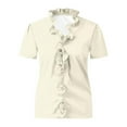 thumbnail image 4 of yunLCZ Women Shirts Womens Sleeveless Ruffle Peplum Front Tank Tops Casual Summer V Neck Shirts Women's Short Sleeve Shirts Beige L, 4 of 4