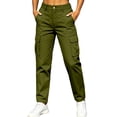 thumbnail image 2 of Tqcoqu Women's High Waist Cargo Pants with Multi Pocket,Elastic Back Waist Straight Leg Long Casual Outdoor Work Trousers,Army Green Women's S-XXL, 2 of 8
