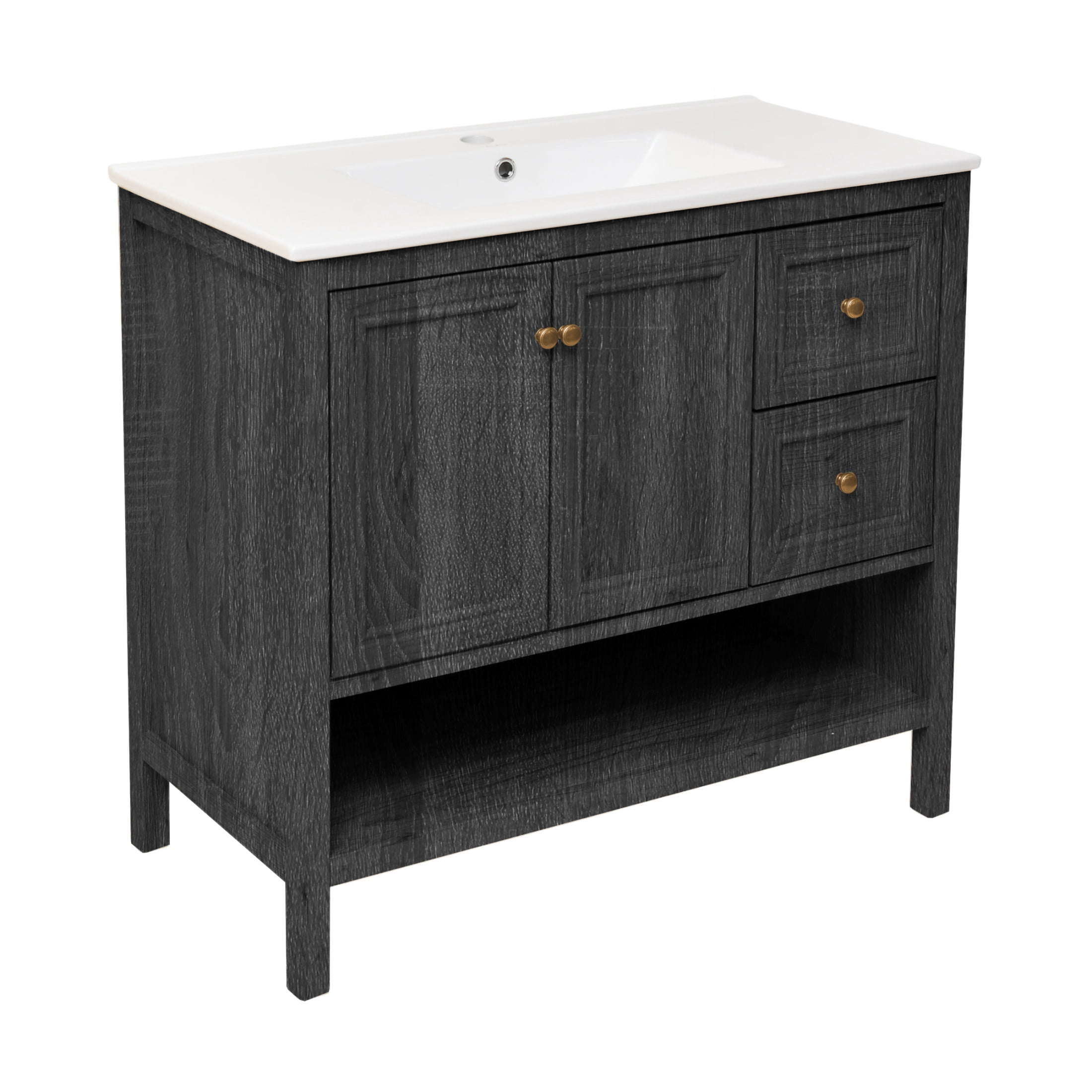 Chateau 36" Freestanding Bathroom Vanity in Black Oak with Sink Top