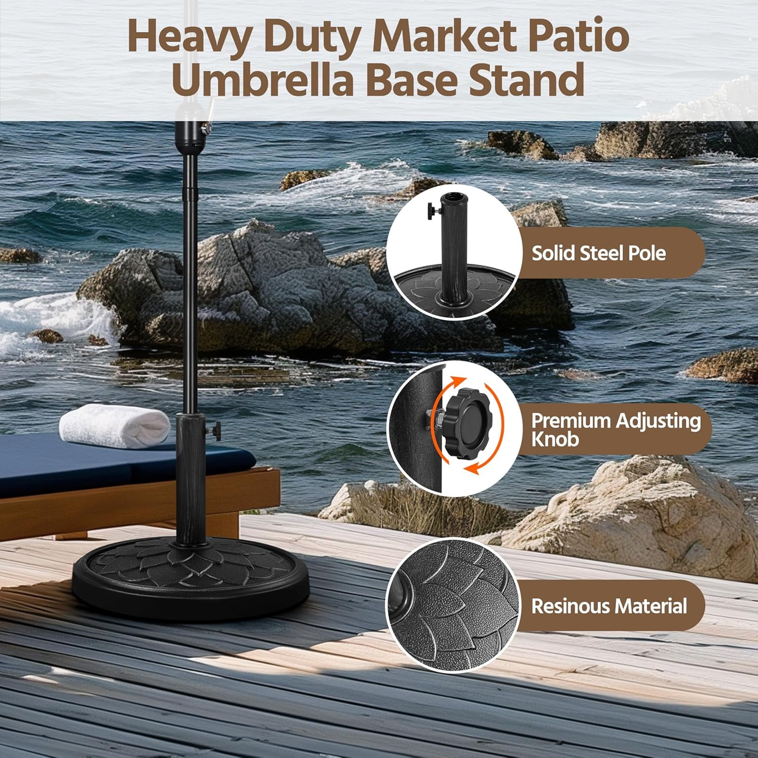 QHTER 18'' Umbrella Base 26.5lbs Heavy Duty Patio Umbrella Stand, Round Umbrella Base Stand, Resin Umbrella Holder for Outdoor, Garden, Yard, Black