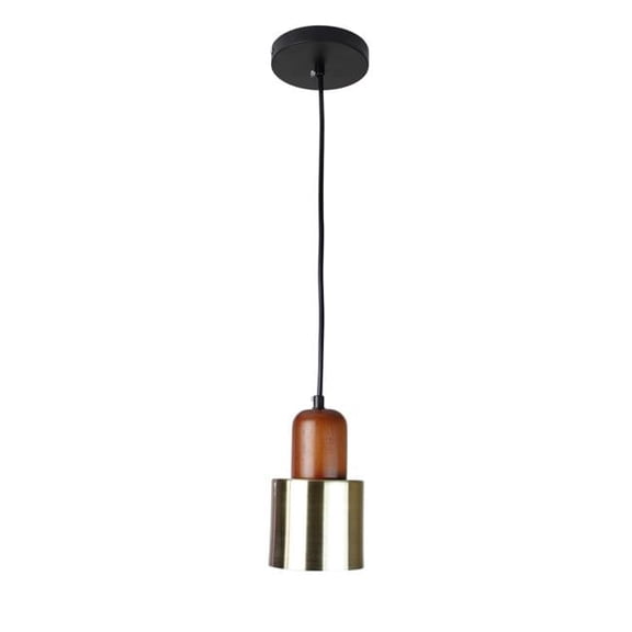 EQLight EQPWBC4 7 x 4 in. Cozumel 1-Light Satin Brass Cylindric Mini Pendant with Wood Elements