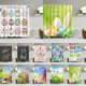 thumbnail image 3 of Cortina de ducha de poliéster con estampado de huevos de conejo de pascua, 90 x 180 cm, 3 of 5