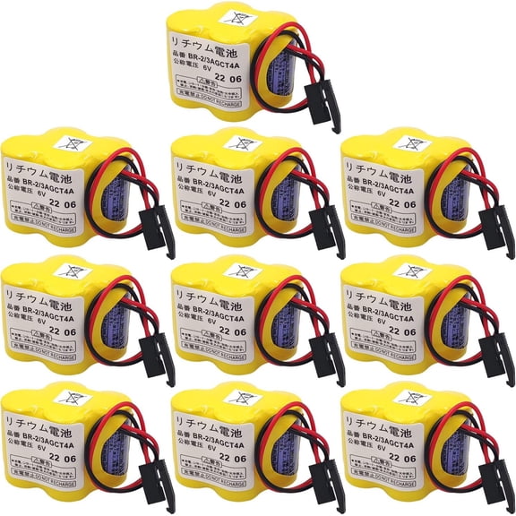 (Pack of 10 BR-2/3AGCT4A 6V 4400mAh Replacement Battery for Panasonic FANUC A98L-0031-0025 with Black Connector