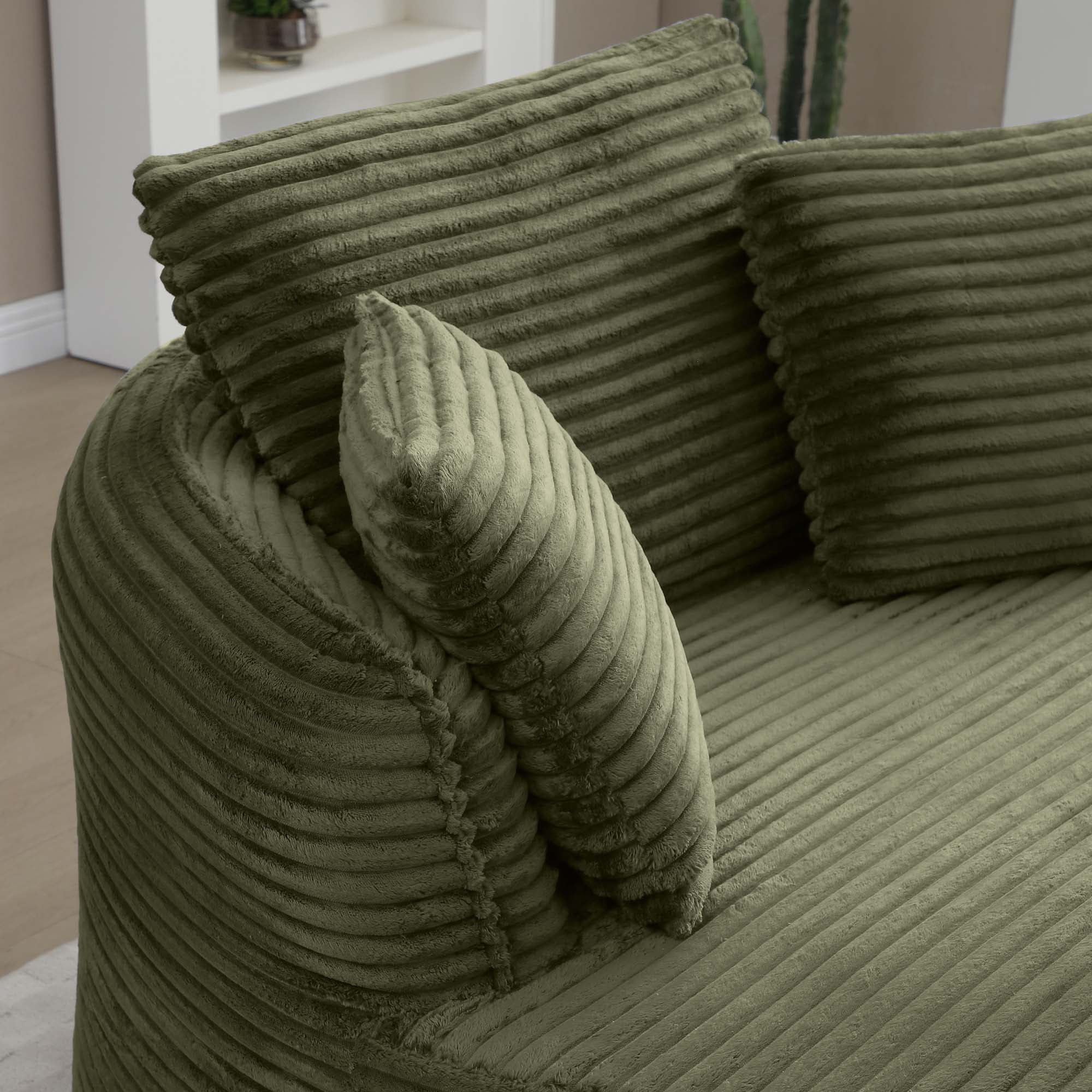 Miniyam 54" Ready-to-Use Accent Chair, No Setup Needed, Modern Round Design with Corduroy Upholstery and Support Pillows(Green)