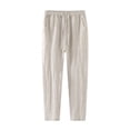 thumbnail image 1 of Pantalones de lino para hombre, pantalones largos casuales, pantalones de playa para yoga, holgados y livianos, con cordón, 1 of 7