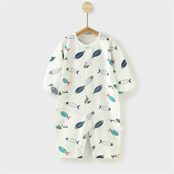 lulshou Summer Outfits Baby Romper Summer Thin Baby Print Jumpsuit Conditioned Clothes Baby Pajamas Newborn Clothes Long Sleeved Long Crawling Clothes Bodysuit on Clearance