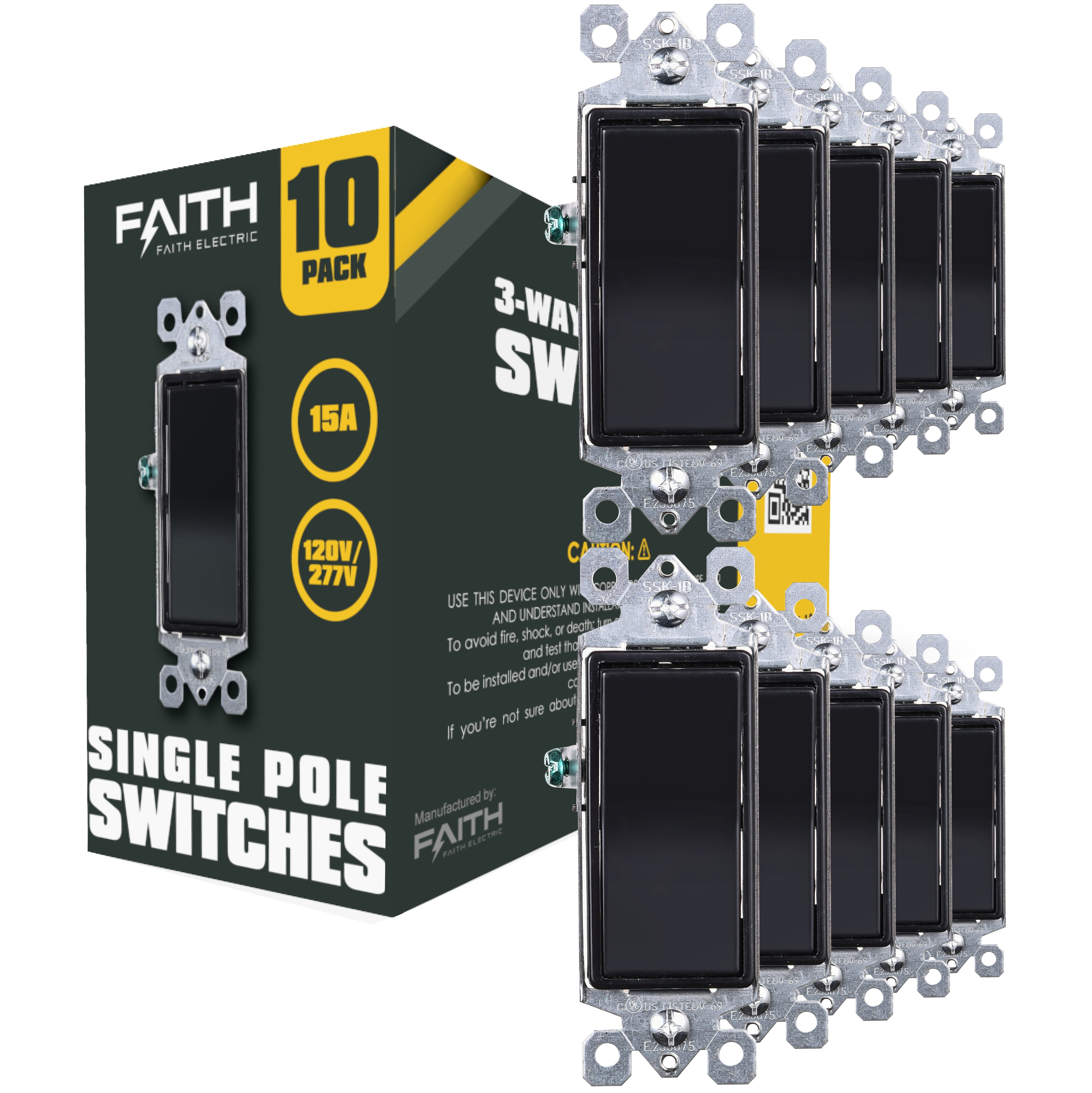 Single Pole Decorator Rocker Wall Light Switch 15A Black 120/277V Eagle 6501BK