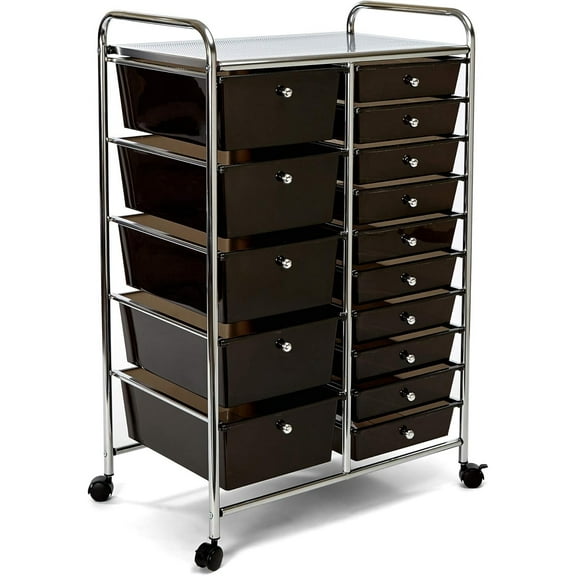 Rolling Utility Organizer Storage Cart , for Home Office, School, Classroom, Scrapbook, Hobby, Craft, 15 Drawer, Black