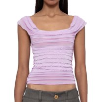 Womens Y2K Ruched Square Neck Crop Top Wide Straps Sleeveless Cami Vintage Inspired Layered Tiered Design for Summer 2025 Casual Outfits