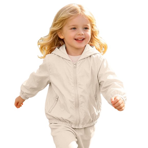 Curuila Child Girls Sun Jacket Long Sleeve Solid Color Hooded Zip Up Coat For Girls Summer Lightweight Comfortable Outerwear Size 3-4 Years