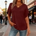 thumbnail image 2 of Htigea Womens Short Sleeve Shirts Dressy V Neck Basic Tee Casual Tunics Tops Solid Color Summer Outfits Wine S, 2 of 6
