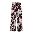 thumbnail image 3 of WTOBBY Women's Summer Floral Print Wide Leg Palazzo Pants with High Waist Elastic Drawstring Side Pockets and Casual Design for Everyday Wear ,Wine S, 3 of 7