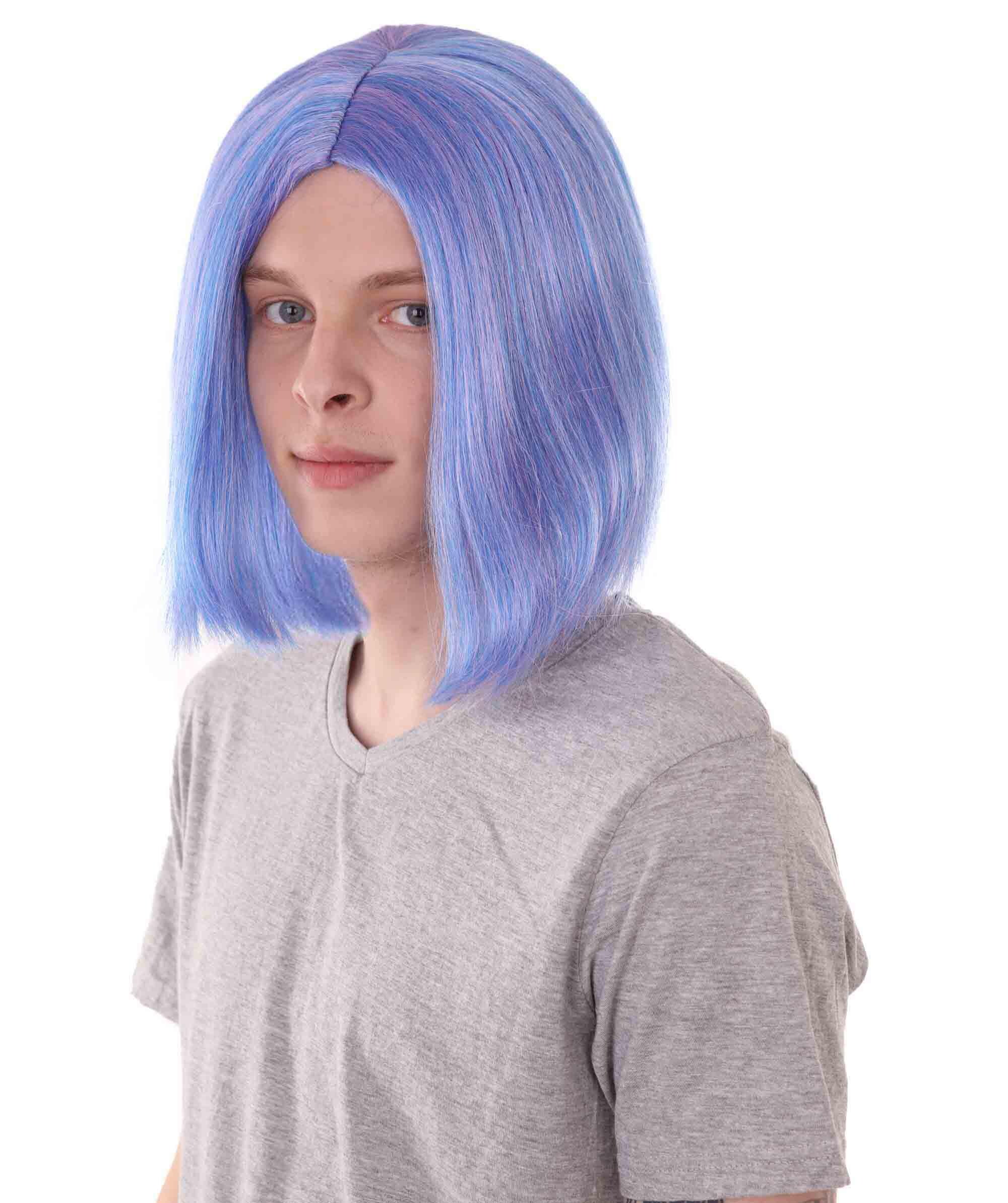HPO Adult Men’s Fancy Animation Wig, Purple Flame-retardant Synthetic Fiber